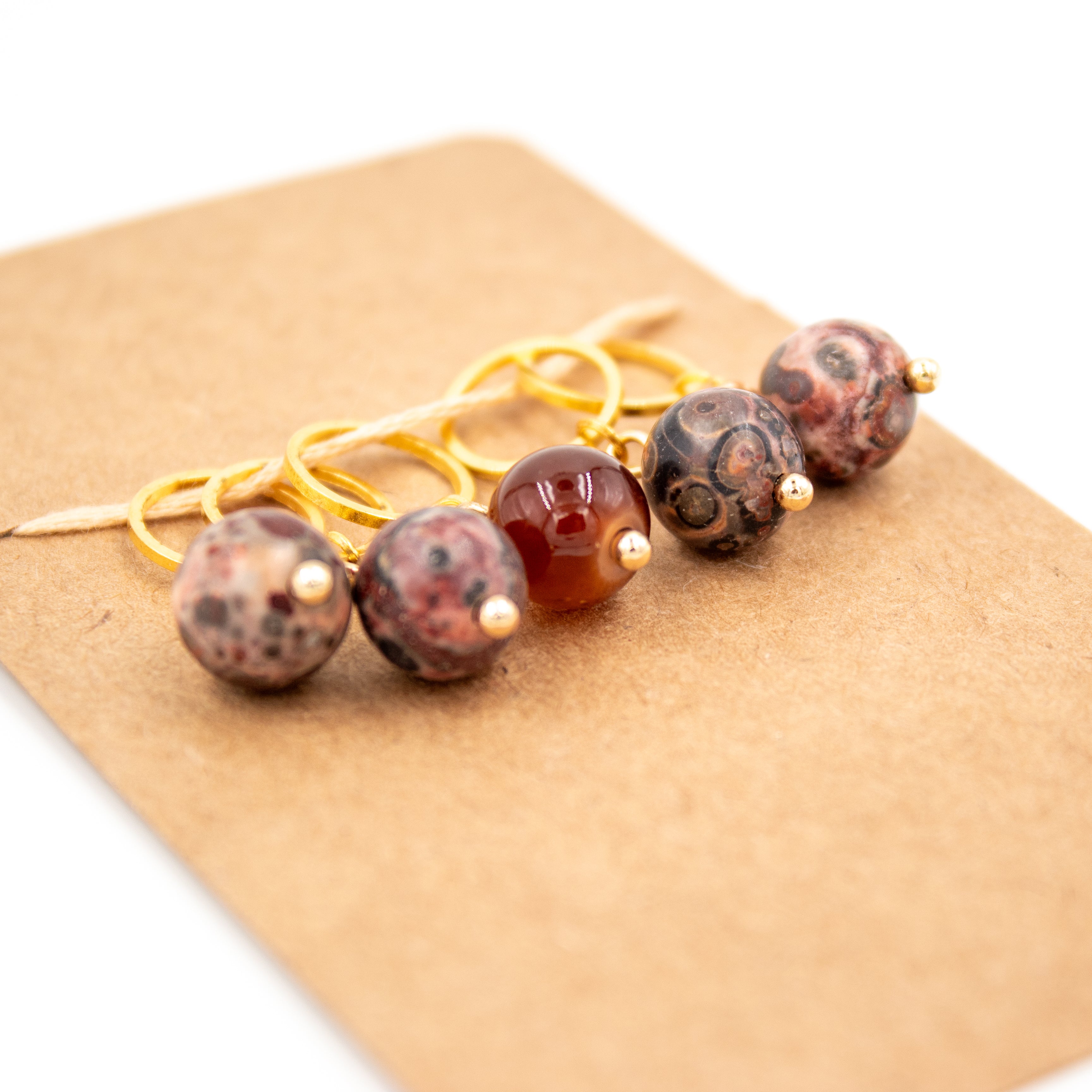 Found Agate and Glass Bead Stitch Marker Set