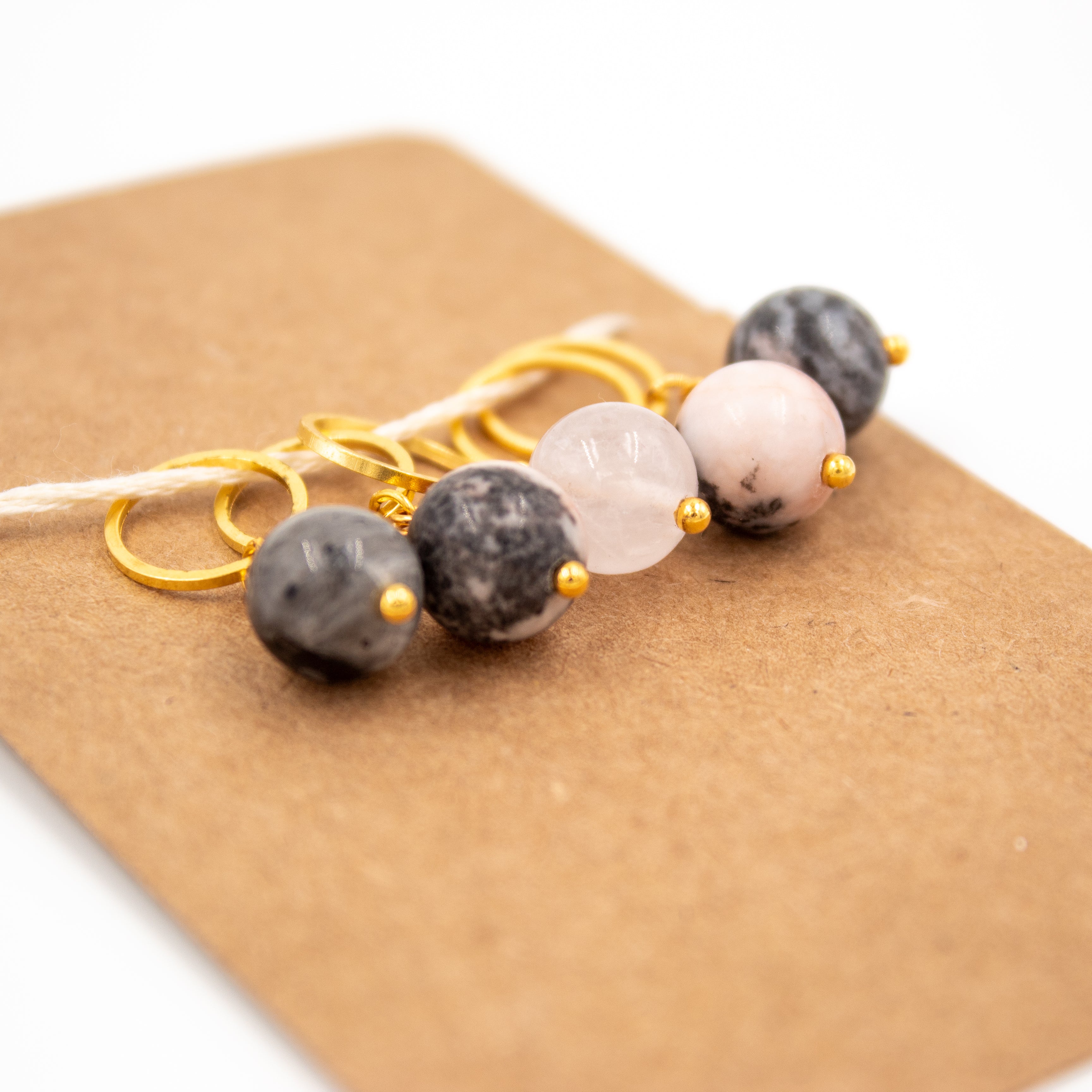 Found Pink Zebra Jasper Stitch Marker Set