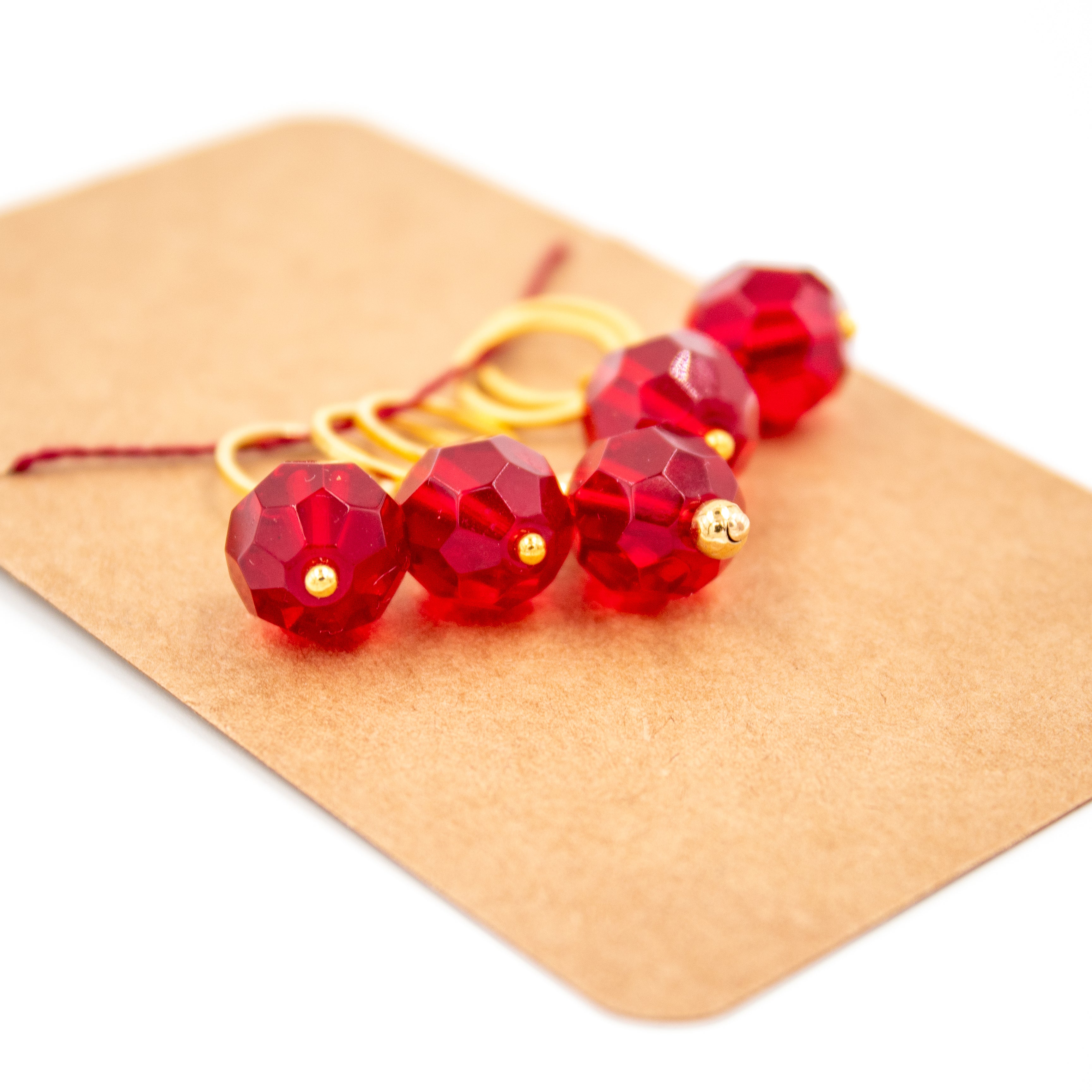 Found Red Vintage Crystal Stitch Marker Set