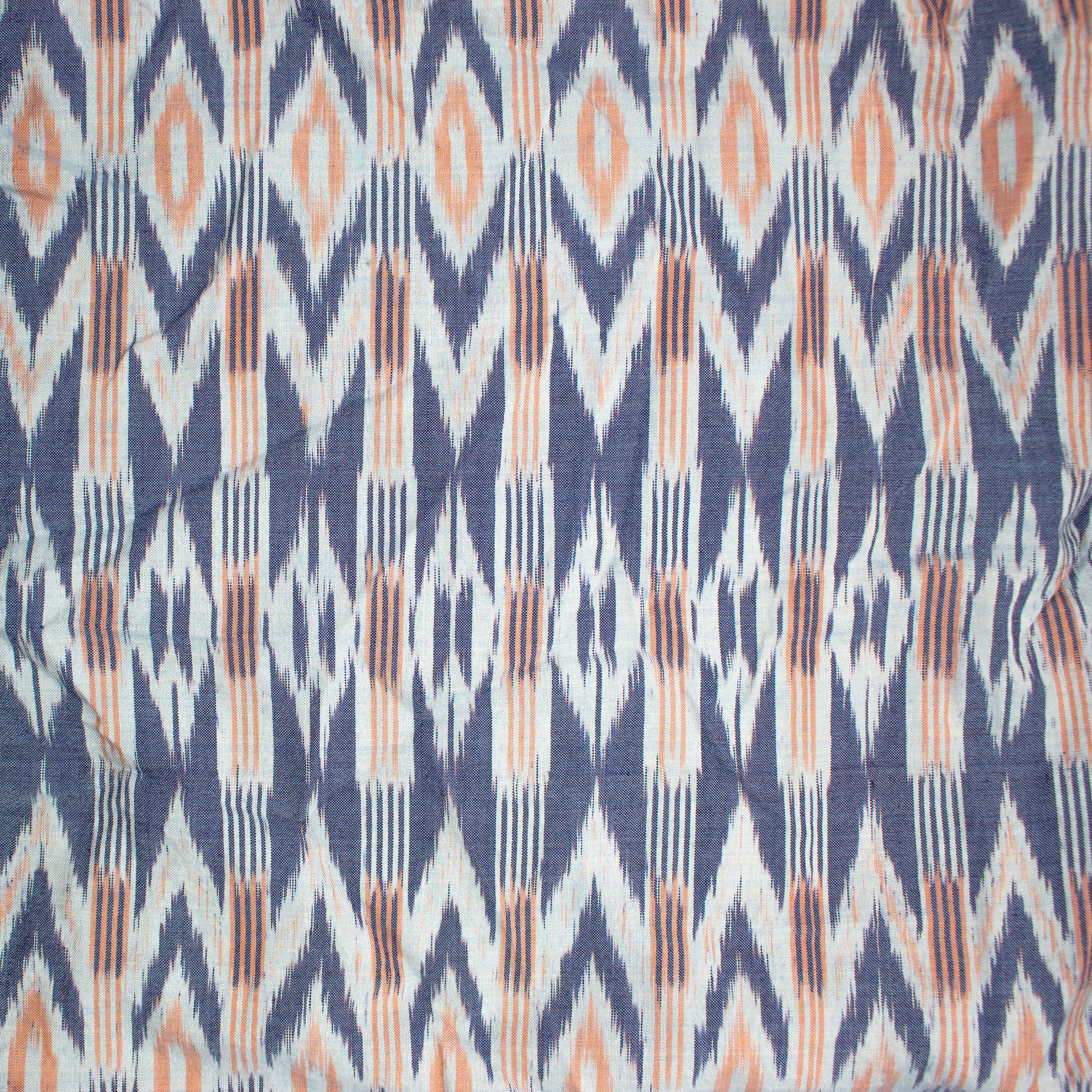 Ikat-Inspired Geometric Cotton Woven in Navy, Cream & Peach