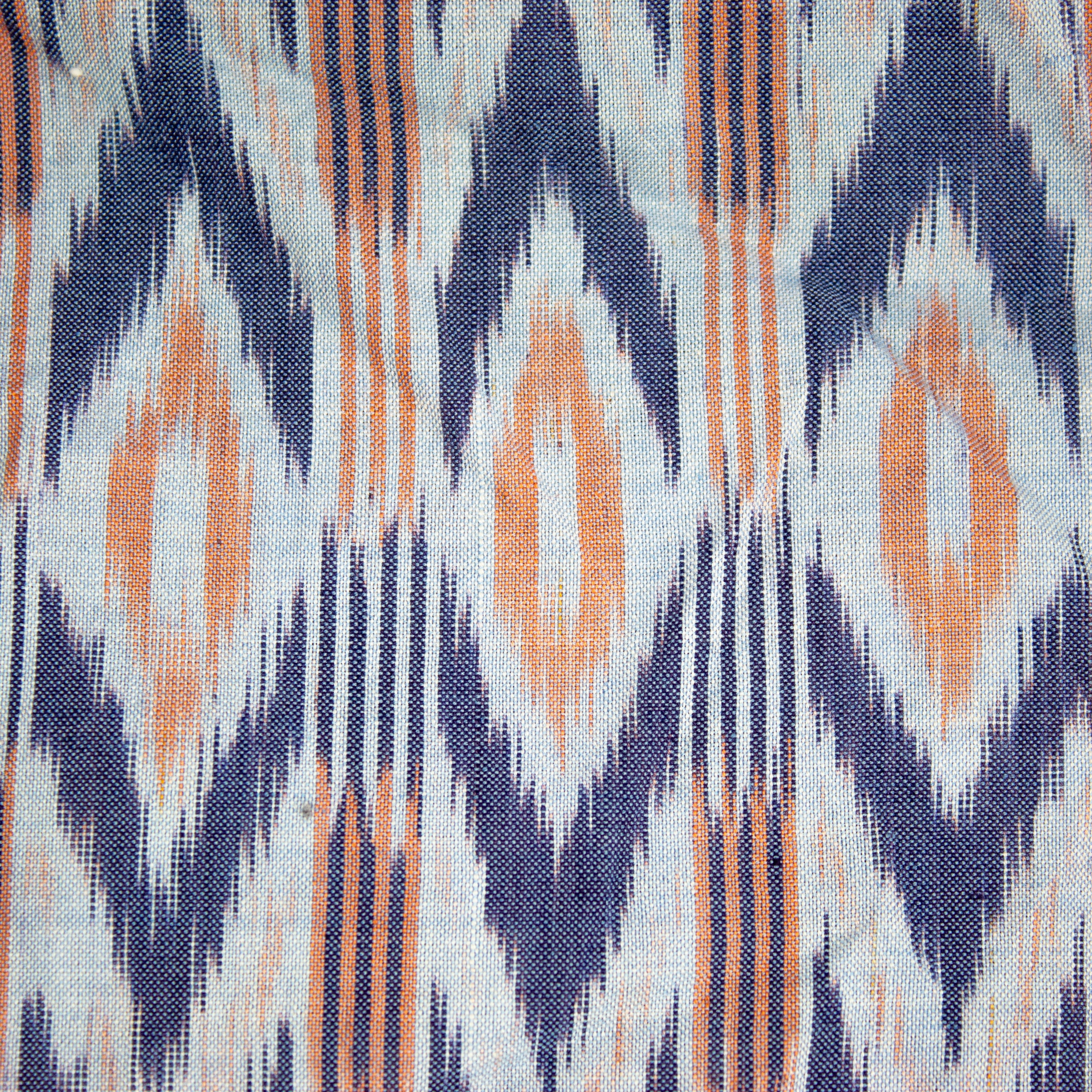 Ikat-Inspired Geometric Cotton Woven in Navy, Cream & Peach