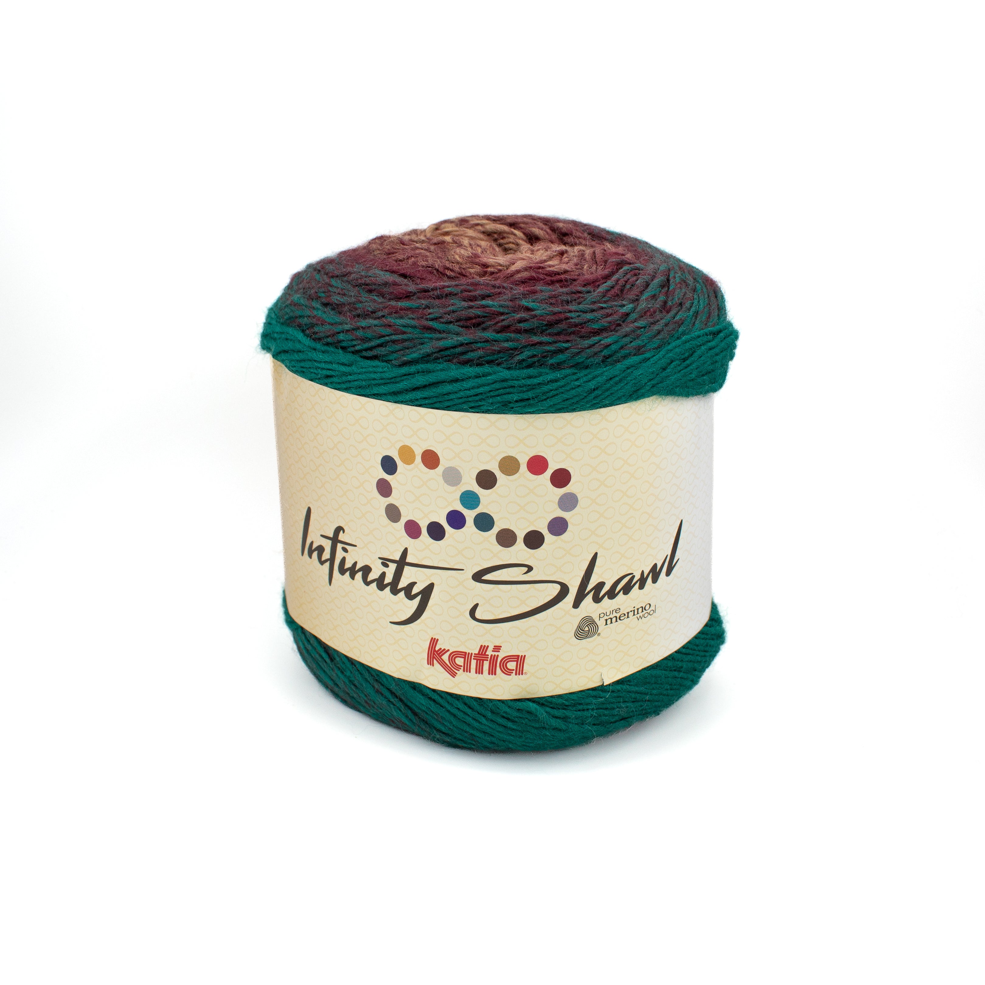 Katia Infinity Shawl in Dark Green + Brown