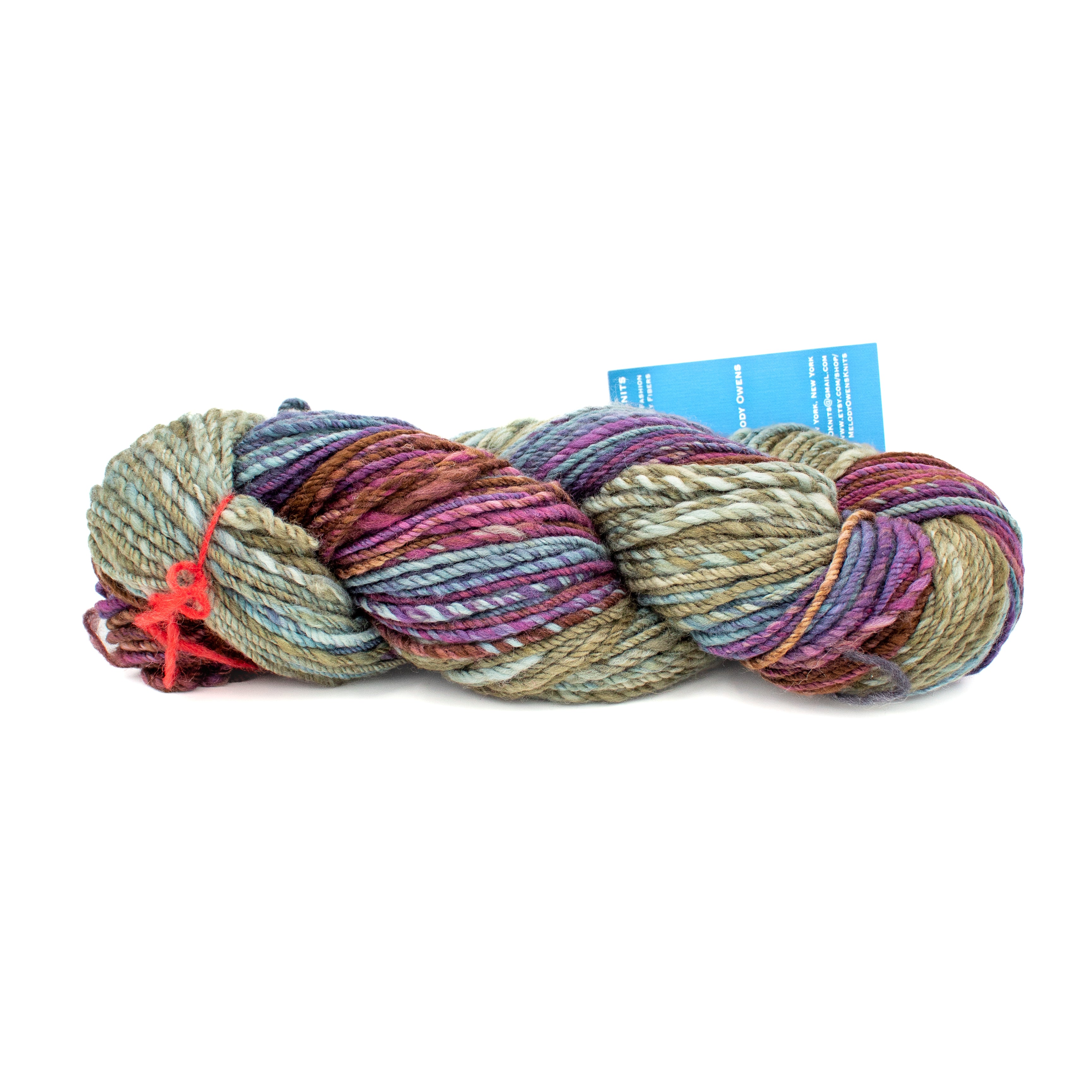 Melody Owens Knits Handspun in Brown, Purple, Blue and Green