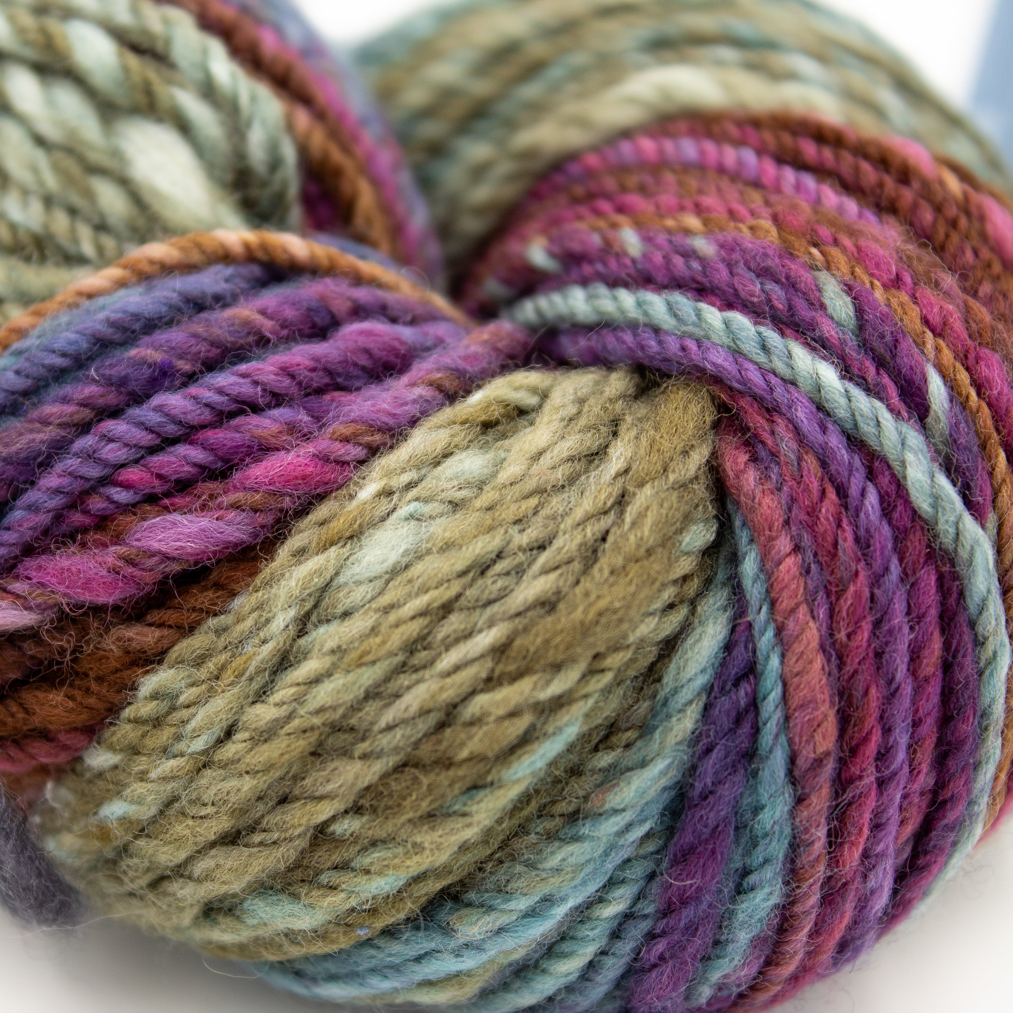 Melody Owens Knits Handspun in Brown, Purple, Blue and Green