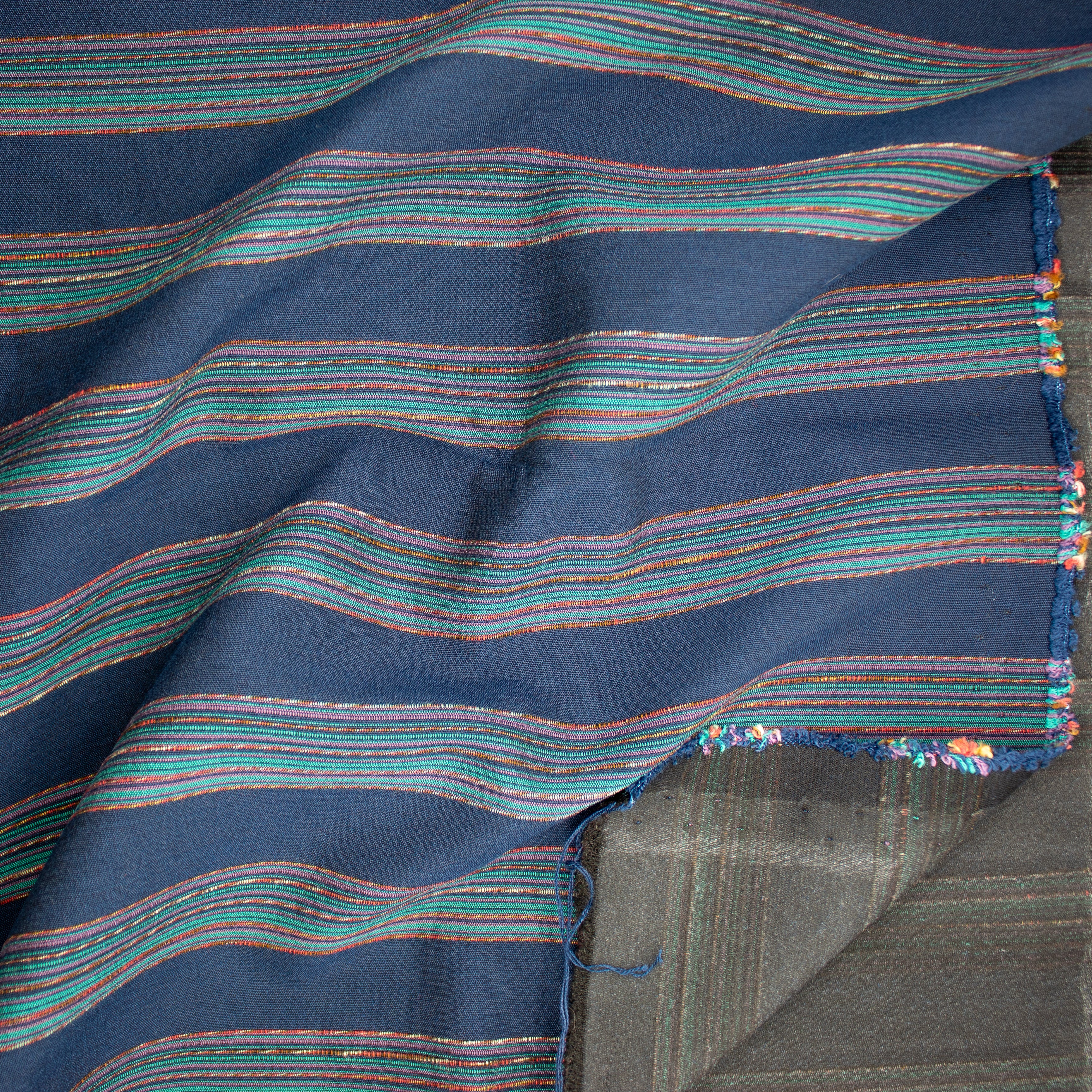 Navy Multicolor Textured Stripe Woven Remnant