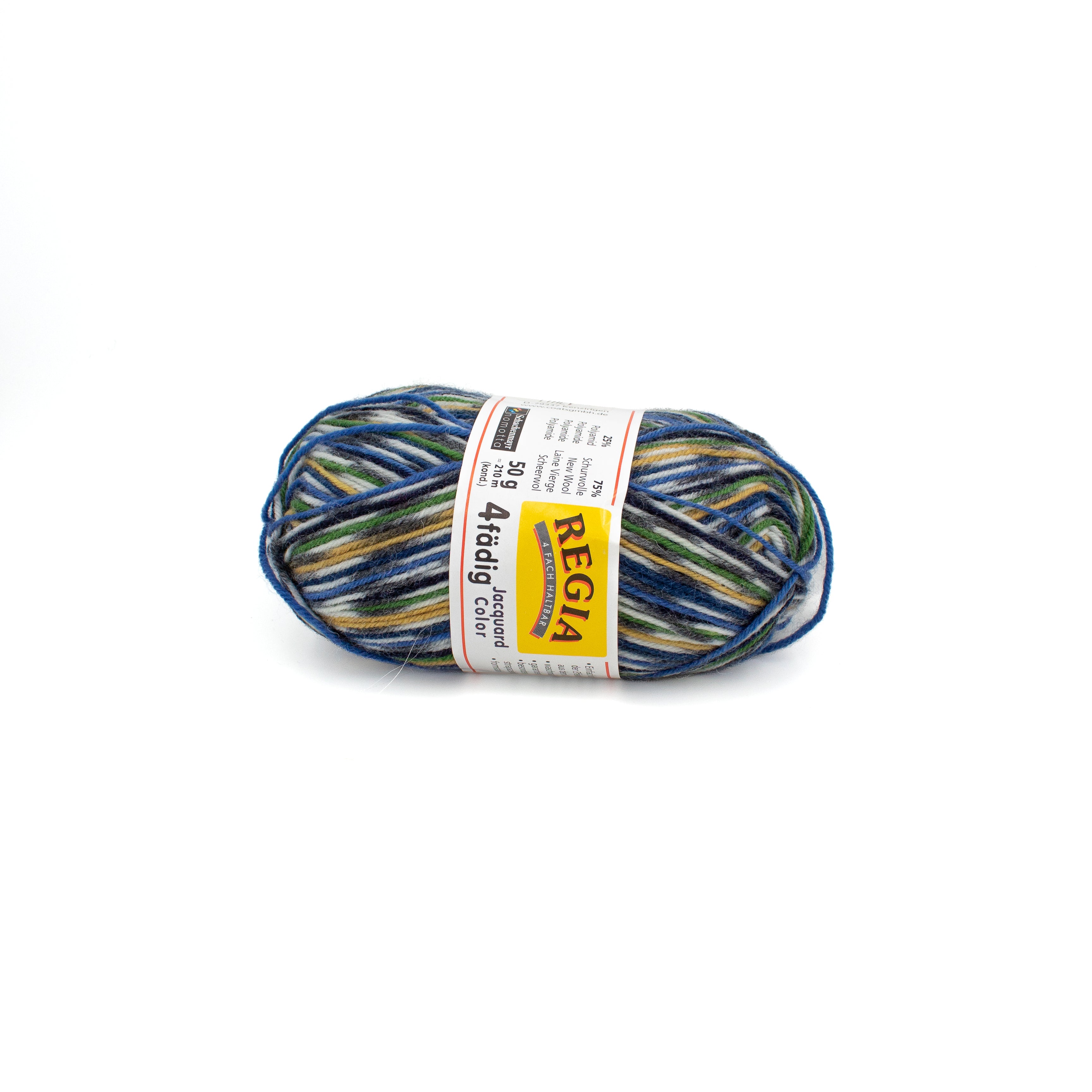 Regia 4-fadig Jacquard Color in Blue Yellow Green