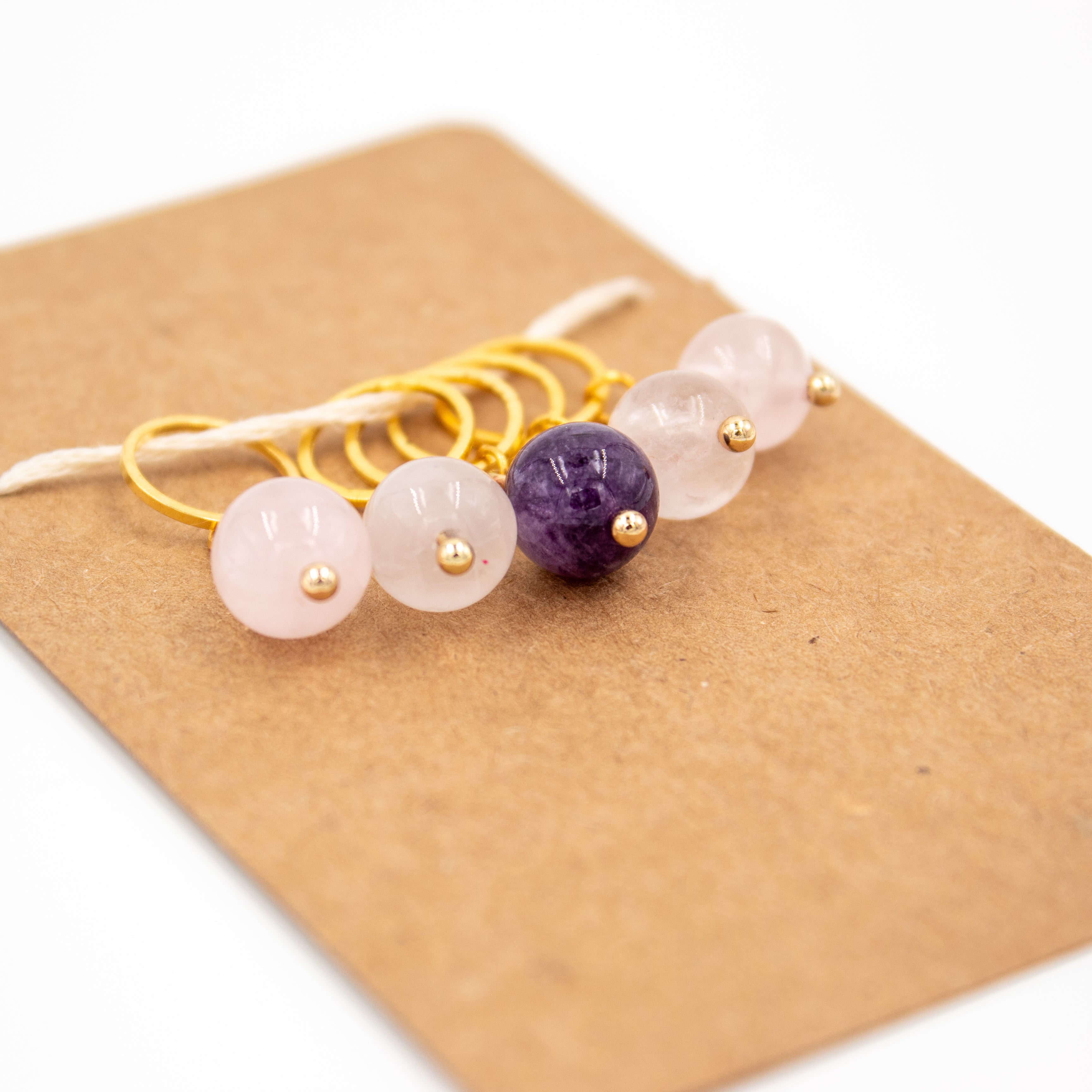 Rose Quartz + Amethyst Found Bead Stitch Marker Set